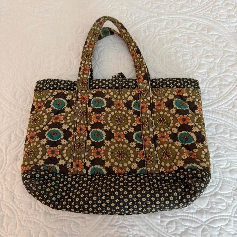 Lily‎ Waters multi-coloured brown tone floral quilted tote bag gingham interior